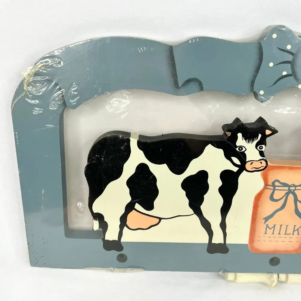 Vintage NOS Panited Wood Cow Peg Shelf